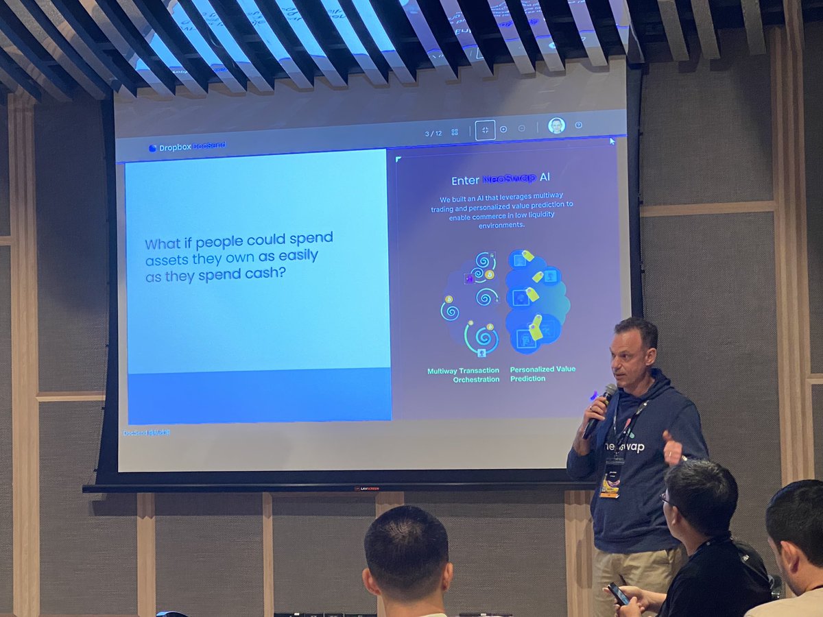 0xSpiritZero's tweet photo. First stop at #OrdinalsSummit~
Pleasure to finally meet @johnennis irl, with @NeoSwap_ai  as one of my portfolio companies🎉

&amp; thanks for the shout out at the end of the pitch✨😆

If you're an NFT holder, you should learn about #Neoswap 

CM below &amp; ask questions! https://t.co/3I9s7TR31d