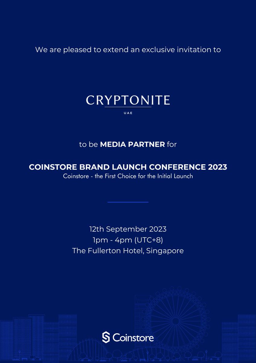 CryptoniteUae's tweet photo. Live from singapore at the @CoinstoreExc brand launch conference 2023 as their official media partners for the event during the #TOKEN2049Week .

#SingaporeGP #Singapore #Token2049Singapore #Coinstore #launch #cryptoniteuae https://t.co/qiZyH9VkZz
