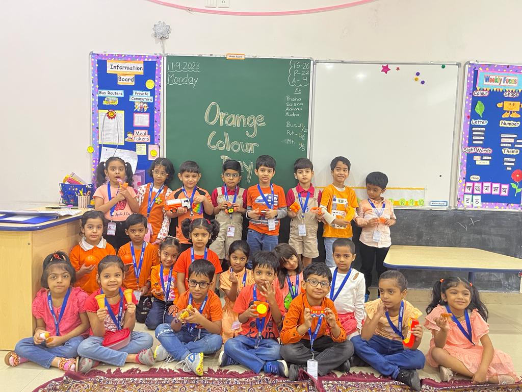 In the Pre-Primary Wing at Gyanshree, to make the learning concepts interesting, we celebrate ‘Colour Days’. We celebrated ‘Orange Colour Day’ on 11th September. Shreeyans and Shreegurus in the PP Wing came dressed in different shades of orange.