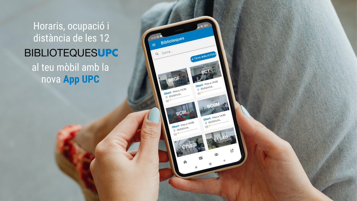 La nova App UPC et mostra l'horari, el nivell d'ocupació i la distància a les 12 biblioteques de la UPC.

bibliotecnica.upc.edu/estudiants/app… 

#AppUPC #BibliotequesUPC
