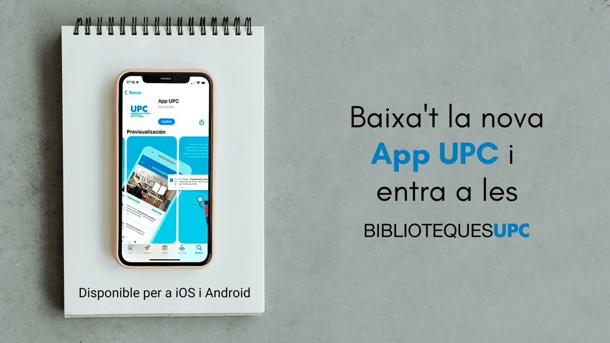 bibliotecnica's tweet photo. Baixa't la nova #AppUPC i entra a les #BibliotequesUPC !
Obre l'App i valida't amb el teu nom d'usuari i contrasenya UPC per gaudir de totes les prestacions.
https://t.co/H39TDASgos https://t.co/tvp50ezTIP