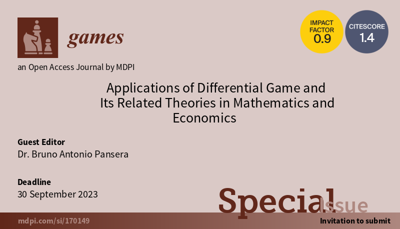 Discover the applications of differential games in mathematics and economics! Check out our special issue, mdpi.com/si/games/YO12J… #mathematics #economics #differentialgames