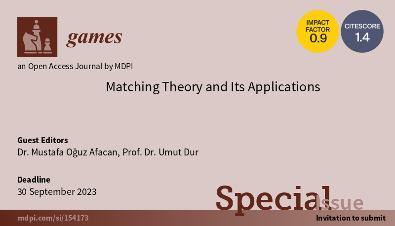 Discover the power of Matching Theory and its practical applications in a Special Issue 'Matching Theory and Its Applications'! #matchingtheory #marketdesign #research