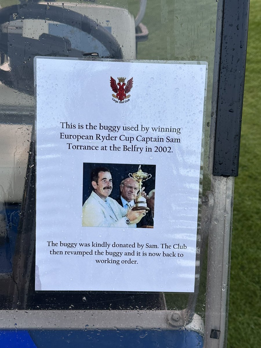 Our @RyderCupEurope buggy on show today ahead of our BMW Autumn Seniors Open. Kindly donated by winning Captain @torrancesam and restored by the Club. #TeamEurope