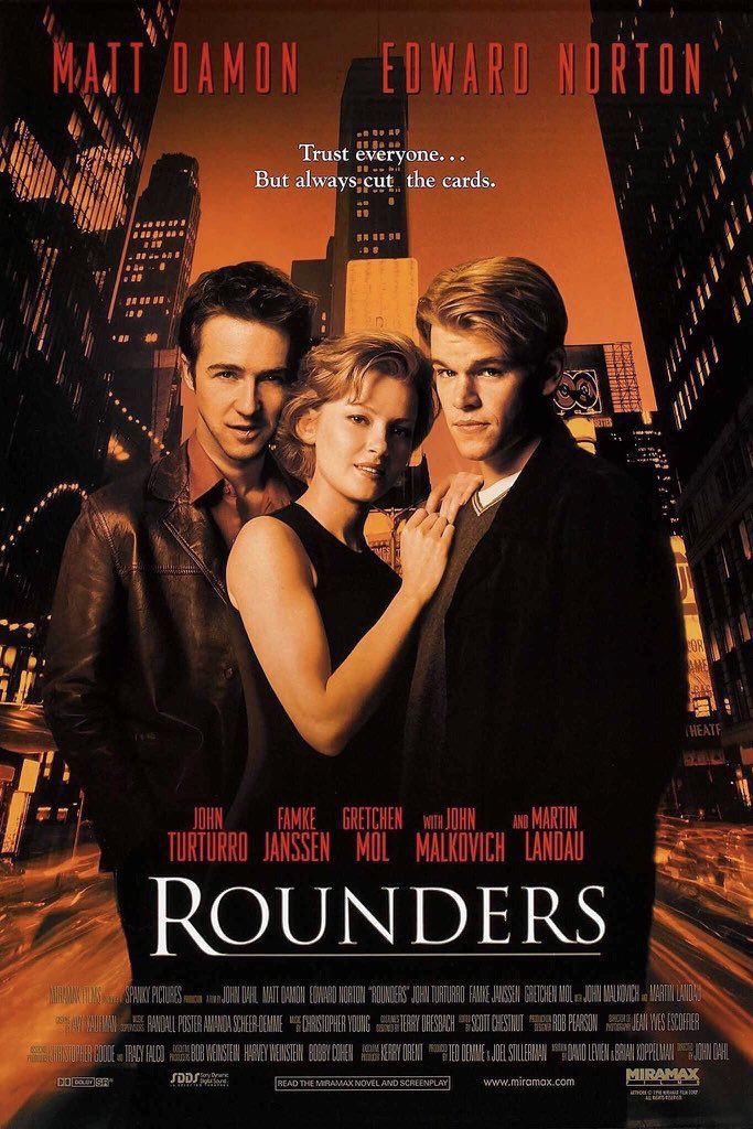 🎬MOVIE HISTORY: 25 years ago today, September 11, 1998, the movie ‘Rounders’ opened in theaters!

#MattDamon #EdwardNorton #JohnTurturro #JohnMalkovich #FamkeJanssen #MichaelRispoli #MartinLandau #GretchenMol #PaulCicero #MelinaKanakaredes #JoshMostel #TomAldredge #JohnDahl