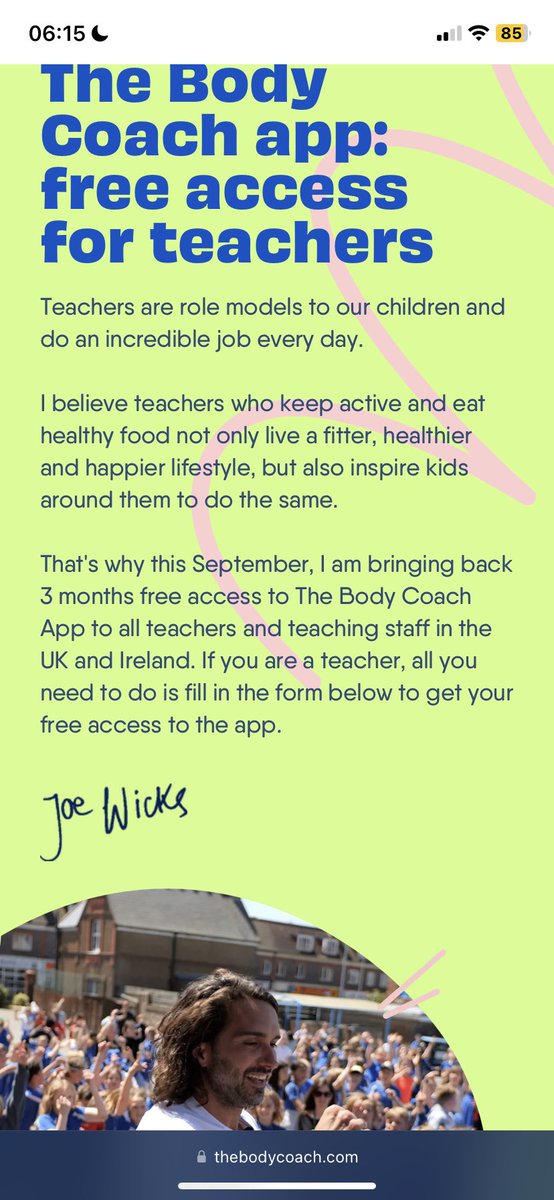 WlhwbChamps's tweet photo. This September, Joe Wicks is bringing back 3 months free access to The Body Coach App to all teachers! #whatmatters #youmatter #smallchanges #bigdifferences https://t.co/iYT3DoIEej