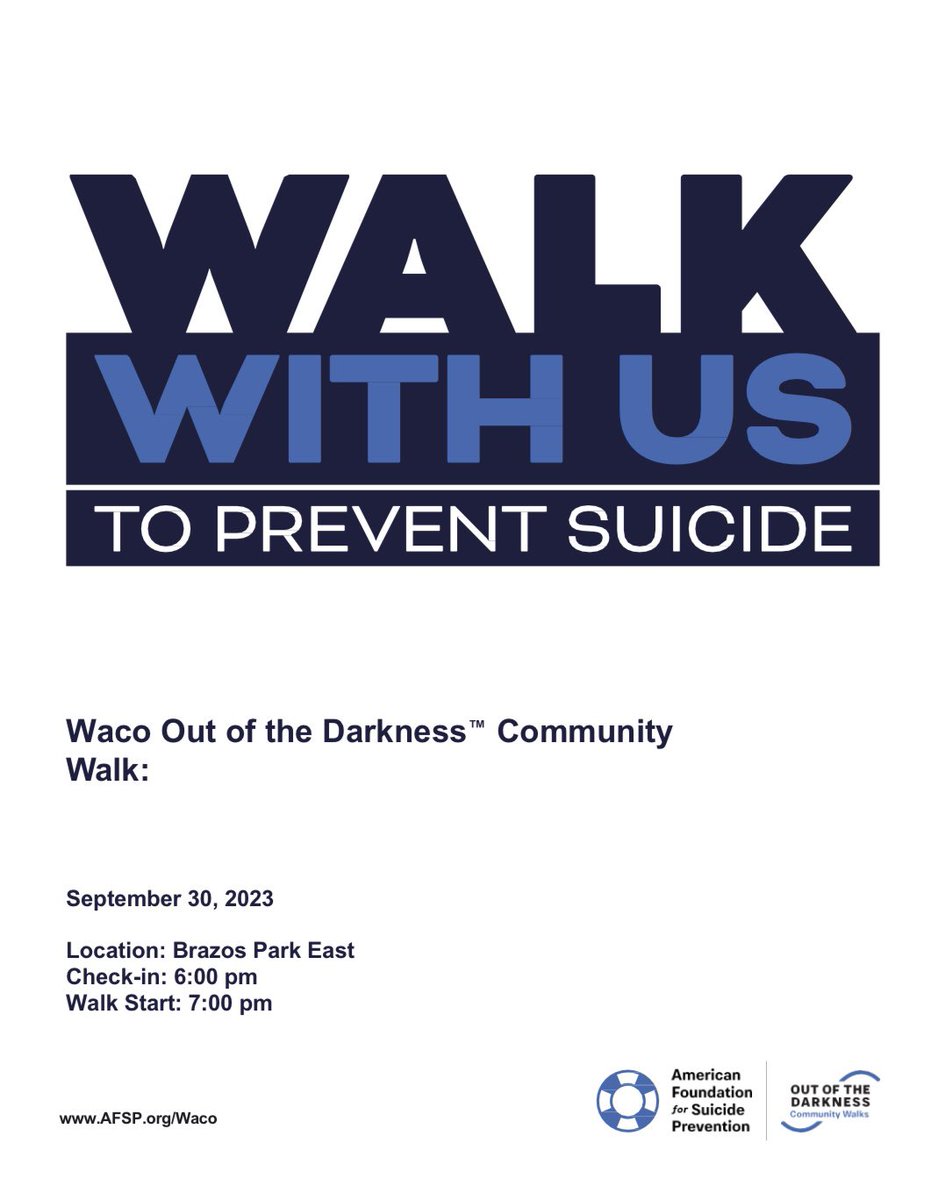 LeopardLSSP's tweet image. Every 2 hours a Texan dies by suicide. Help us #stopsuicide and join us for the 10th Annual Waco Out of the Darkness Walk. afsp.org/waco

@Lorena_Elem @LHS_Leopards @LorenaPrimary @Lorena_Middle