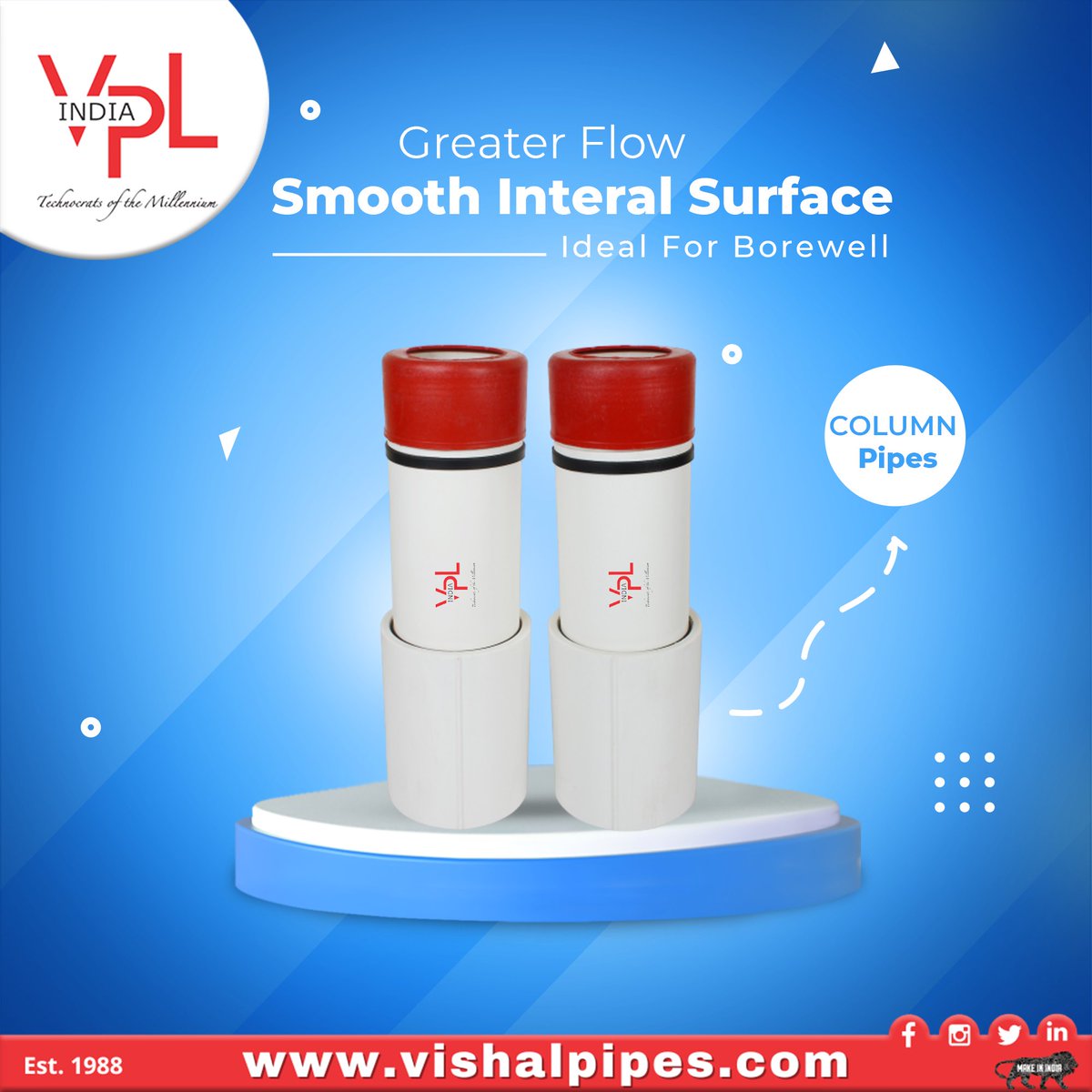 VishalPipes's tweet image. Experience Uninterrupted Water Flow with VPL India Column Pipes - Designed with a Smooth Internal Surface for Borewells. Trust in Quality, Trust in VPL India!
#VPLIndia #ColumnPipes #SmoothFlow #BorewellSolutions #ReliabilityMatters