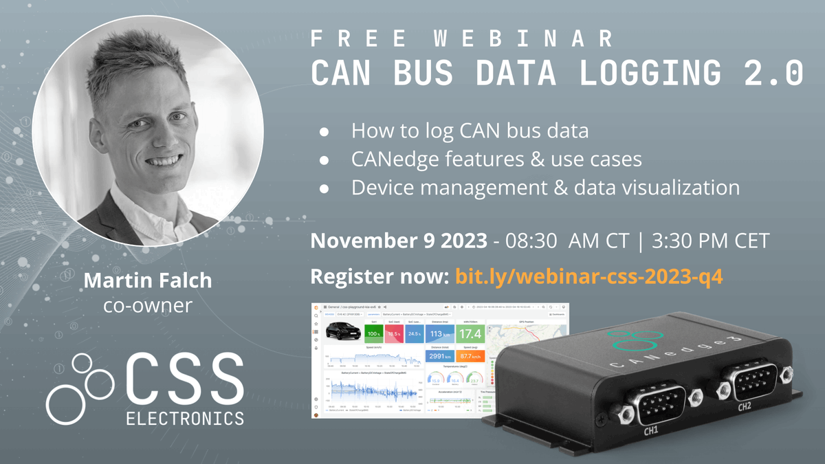 CSS_Electronics's tweet photo. Join our free 'CAN bus data logging 2.0' webinar! 📣

https://t.co/1knjZJcWHy https://t.co/IwTrhhGyJE