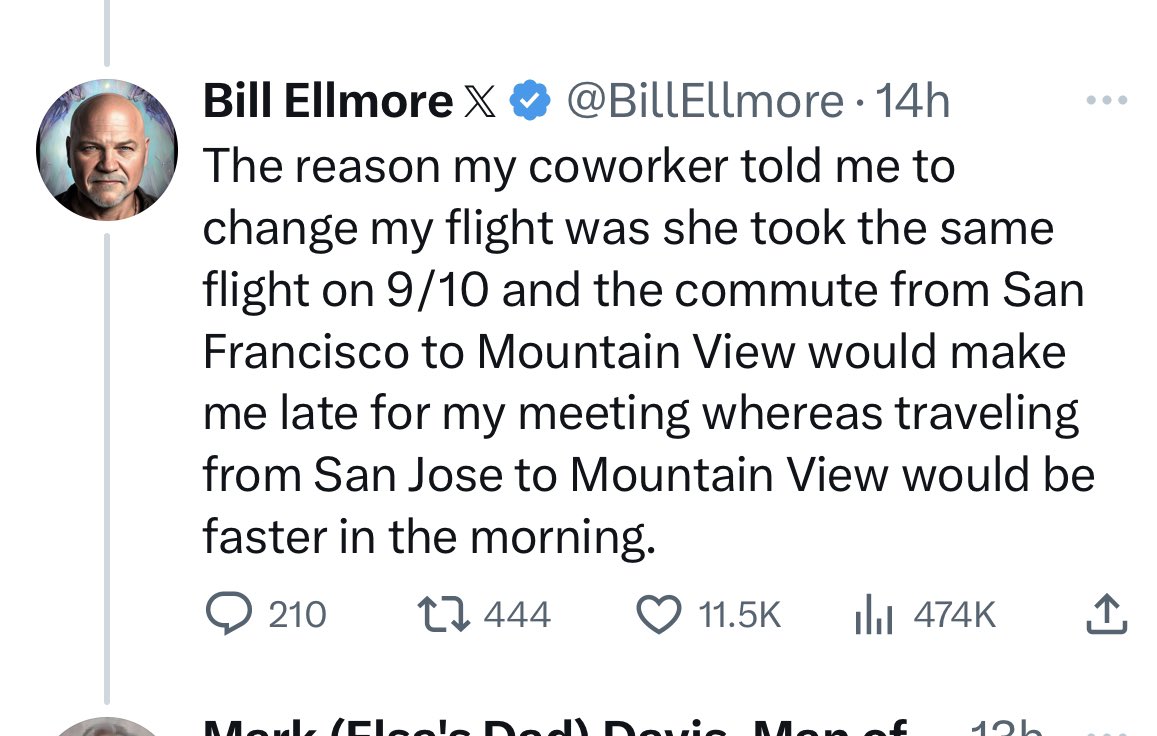 @sbinslashessend This doesn’t even make sense. SFO to Mountain View is not a bad drive — and certainly no more time on a typical midday than a stopover in Denver plus driving San Jose to Mountain View