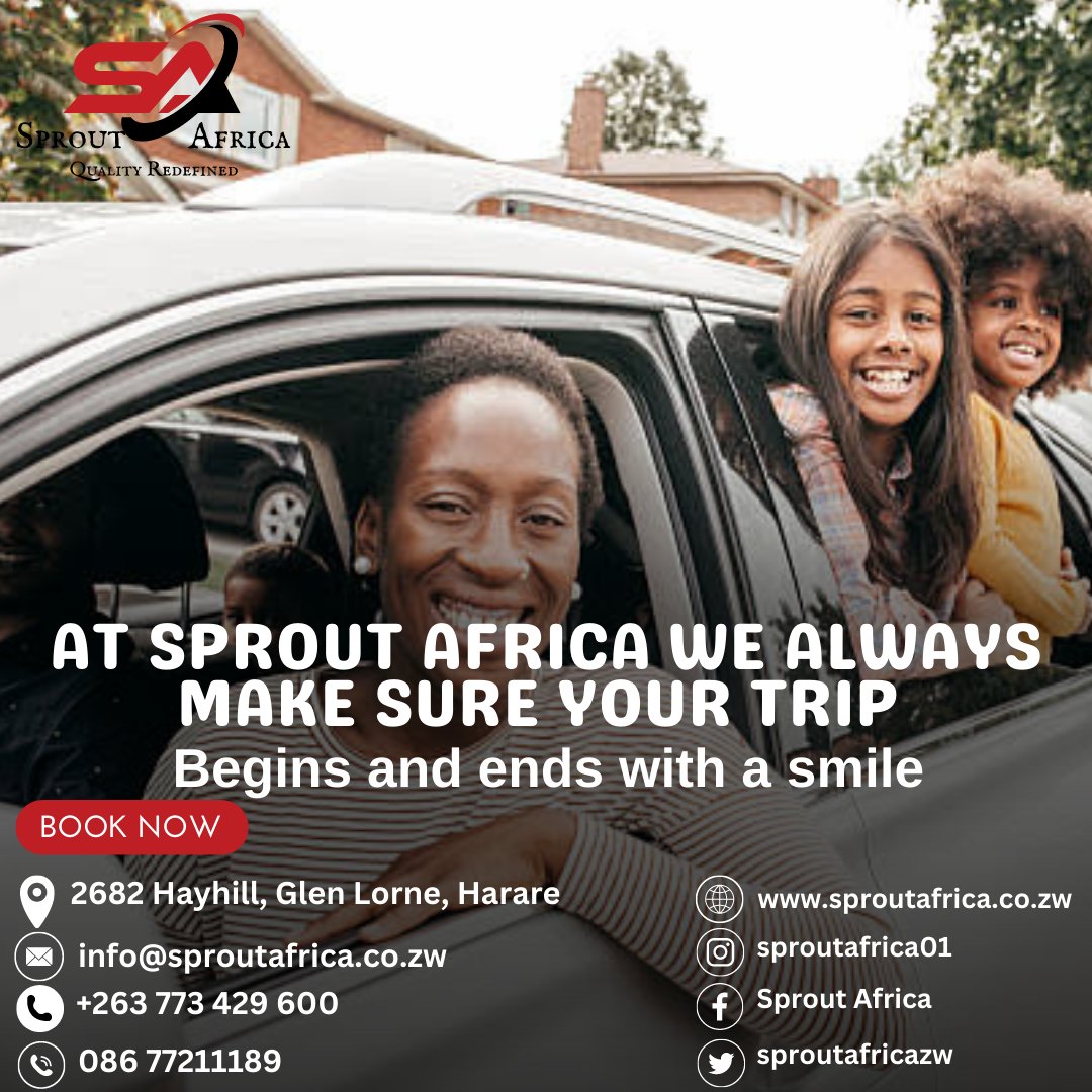 Book now and embark on a remarkable journey with Sprout Africa. Let us be your trusted companion on the road to unforgettable experiences.
 #SproutAfrica #CarRental #EasyBooking #RentACar #BookNow #VehicleHire #smile #quality #qualityredefined #affordableluxury #affordableprices