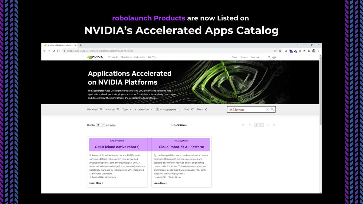 🚀 Exciting News! Two of our solutions are now featured in NVIDIA's Accelerated Apps Catalog! 🌟

Discover how we harness the power of <a href="/nvidia/">NVIDIA</a>'s GPU solutions for cutting-edge innovation. Check out the catalog listings here: zurl.co/b3fY 

#nvidia #robotics #ai #gpu