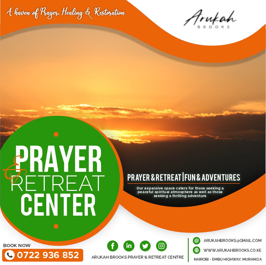 Embrace the tranquility of dawn and dusk romantic walks along village trails. Let the rising sun paint the sky as you share meaningful conversations with your beloved group. Call 0722936852. Check our website: arukahbrooks.co.ke
#ChurchGroups #PrayerRetreat #PrayerMountain