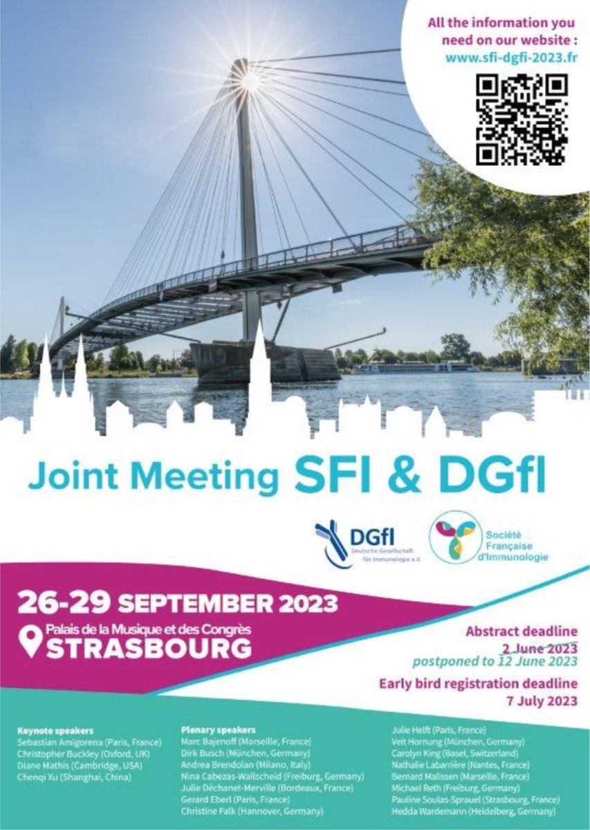 The Countdown is on! The registration for the Joint Meeting of the <a href="/dgfi_org/">DGfI - dgfi.org</a> and <a href="/sfiimmunologie/">SFI Immunologie</a> ends this Friday (Sep 15). Join us for this exciting conference and get updated on hot topics in immunology!
Register now under sfi-dgfi-2023.fr