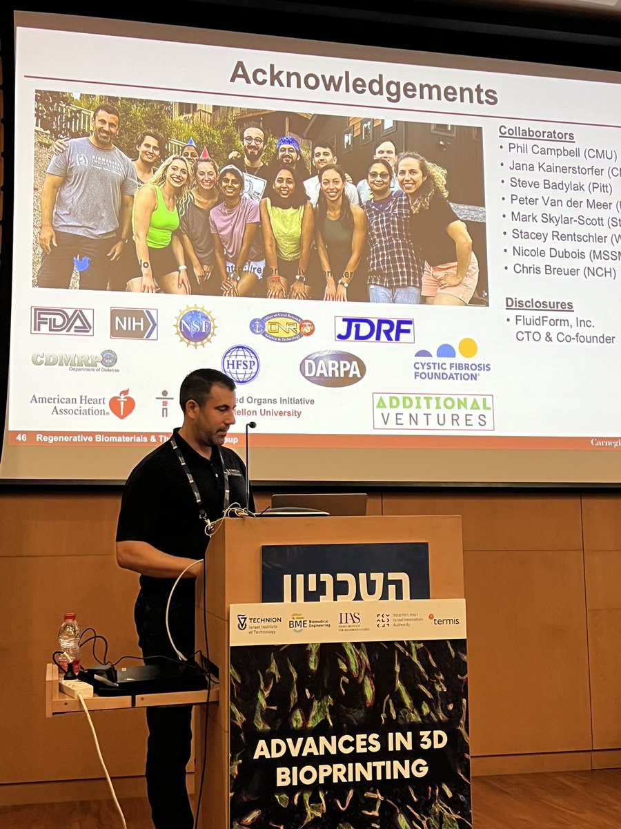 Brilliant lecture and beautiful work presented by Adam Feinberg @RegenBio at the fascinating Advances in 3D BioPrinting mtg at the @TechnionLive organized by Shulamit Levenberg @scienceleader