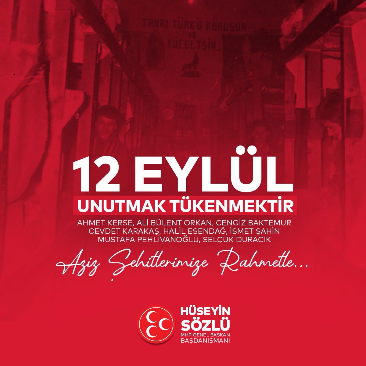 "Ülkücü şehitler, vatanımıza alçakları uğratmayan kahramanlardır."

#12Eylül darbesini ve yaşanılan, yaşatılan acıları unutmadık. Tüm şehitlerimizi saygı ve minnetle yad ediyorum.
