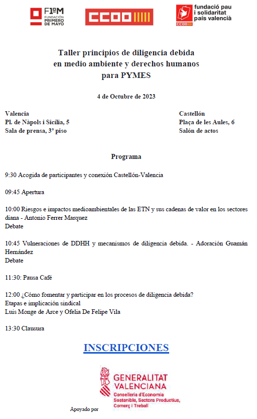 <a href="/ccoopv/">CCOO País Valencià</a> <a href="/fundaciopaupv/">Pau i Solidaritat País Valencià</a> <a href="/AdoracionGuaman/">Adoracion Guaman</a> Con:
🗣️<a href="/AdoracionGuaman/">Adoracion Guaman</a>
🗣️Antonio Ferrer de @istas <a href="/fundacion1mayo/">Fundacion 1º de Mayo</a> 
🗣️<a href="/MongeDeArce/">Luis Monge</a> de <a href="/PauiSolidaritat/">Pau i Solidaritat</a> 
🗣️<a href="/isa_barrajon/">🔻Isa Barrajón</a> de <a href="/ccoopv/">CCOO País Valencià</a> 
🗣️<a href="/OfeliaDFV/">OfeliaDFV</a> de <a href="/fundacion1mayo/">Fundacion 1º de Mayo</a>