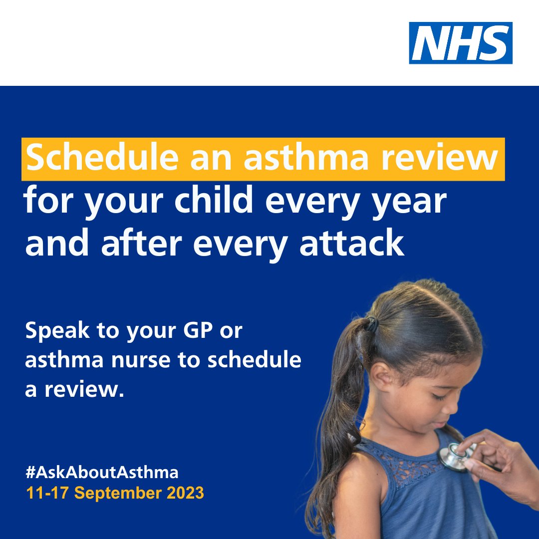 Manchester Children's Community Asthma Service (@ccasthma_manc) on Twitter photo Scheduling an asthma review once a year (and after every attack) can help children and young people to manage their symptoms. Speak to your GP or asthma nurse to book your next asthma review.
🔗Learn more about asthma care: …rmationpartnersinhealthandcare.nhs.uk/your-asthma-ca…
#AskAboutAsthma
#FourAsks Scheduling an asthma review once a year (and after every attack) can help children and young people to manage their symptoms. Speak to your GP or asthma nurse to book your next asthma review.
🔗Learn more about asthma care: …rmationpartnersinhealthandcare.nhs.uk/your-asthma-ca…
#AskAboutAsthma
#FourAsks