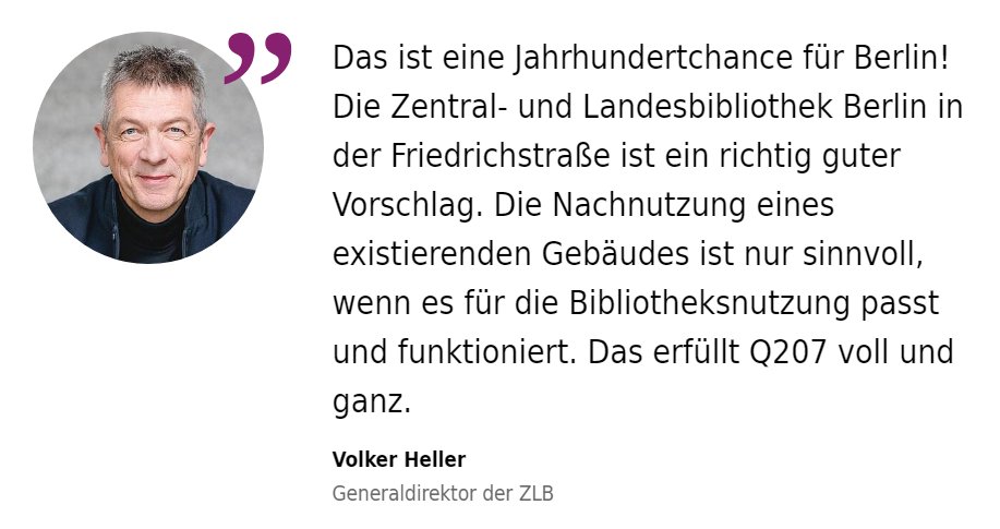 Wir starten eine Unterschriftenaktion, jetzt brauchen wir Ihre Unterstützung zlb.de/unterschreiben
Eine große Diskussion in der Stadt &amp; eine Jahrhundertchance für #Berlin - der Vorschlag, die #ZLB in die #Friedrichstrasse, ins #Q207, zu bringen.