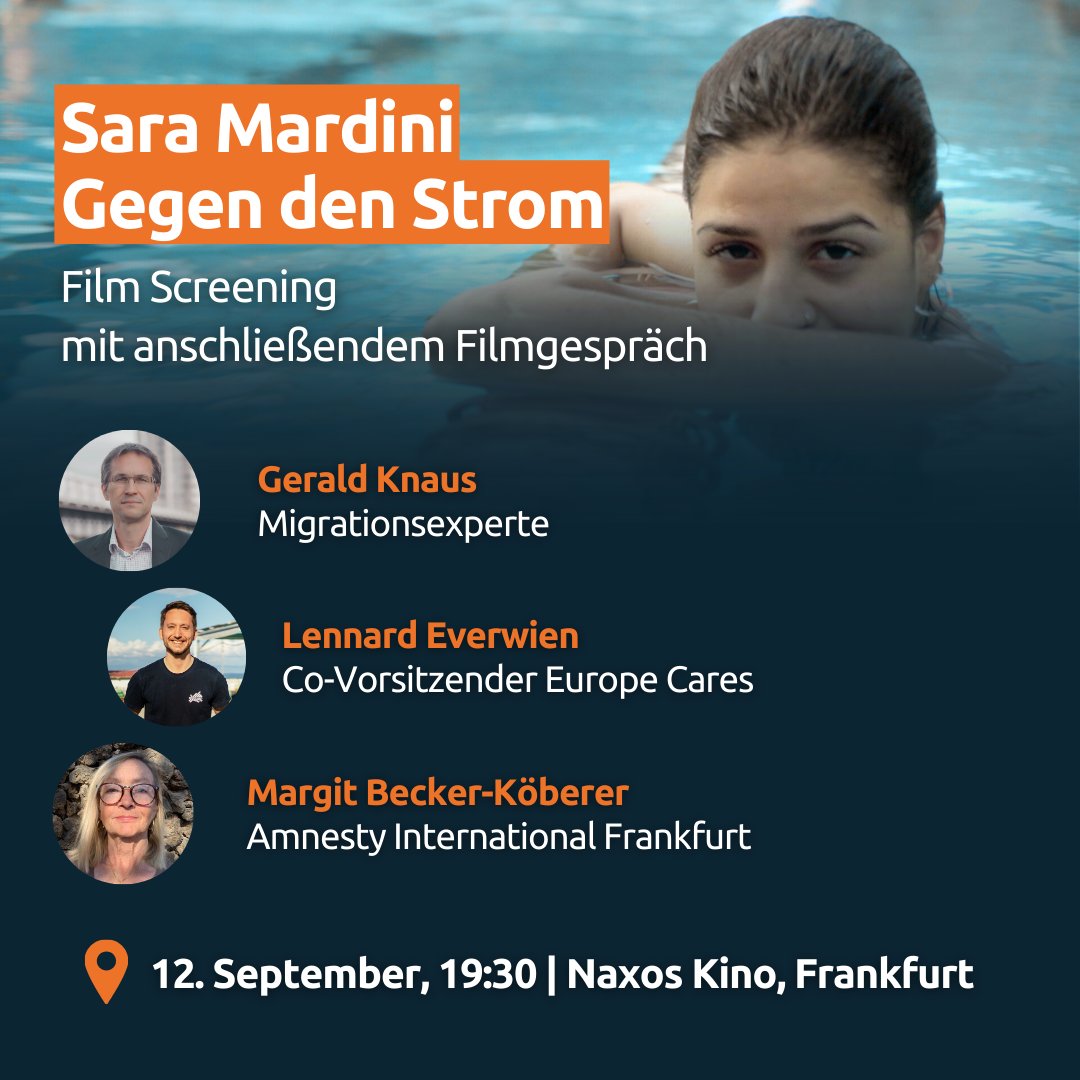 📢REMINDER 

Film Screening in Frankfurt und anschließendes Filmgespräch mit <a href="/rumeliobserver/">Gerald Knaus</a> vom <a href="/ESI_eu/">ESI - European Stability Initiative</a>, <a href="/lennardeverwien/">Lennard Everwien</a> und #AmnestyInternational. 

Kommt heute um 19.30 Uhr ins Naxos-Kino, Waldschmidtstraße 19, 60316 FFM. 👋

#SaraMardini #freehumanitarians