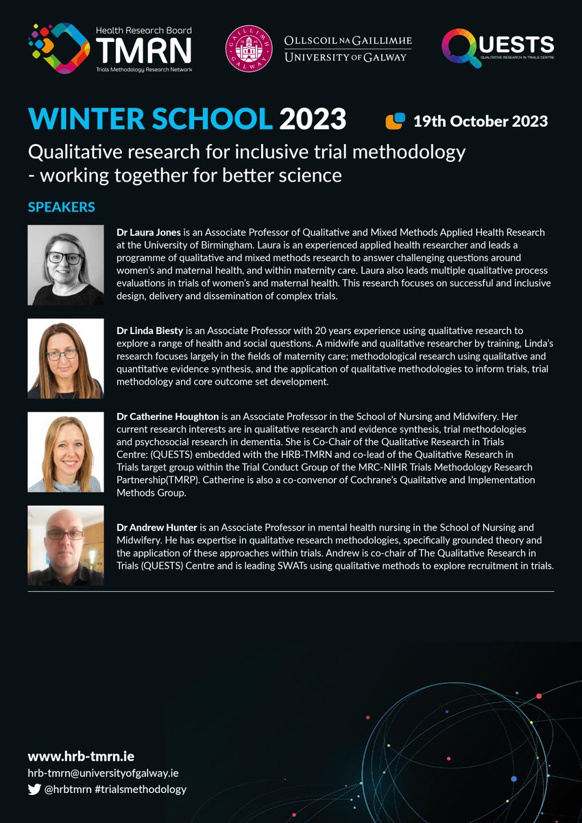 📅 Training Alert: Winter School on Inclusive #TrialsMethodology through Quality #QualitativeResearch. 📌 @uniofgalway 19th Oct. 🔍 Dive deep into qualitative research 🔖 Cost: €50 (Students €30) 🔗 hrb-tmrn.ie/training-educa… #InclusiveTrials #QualitativeResearch