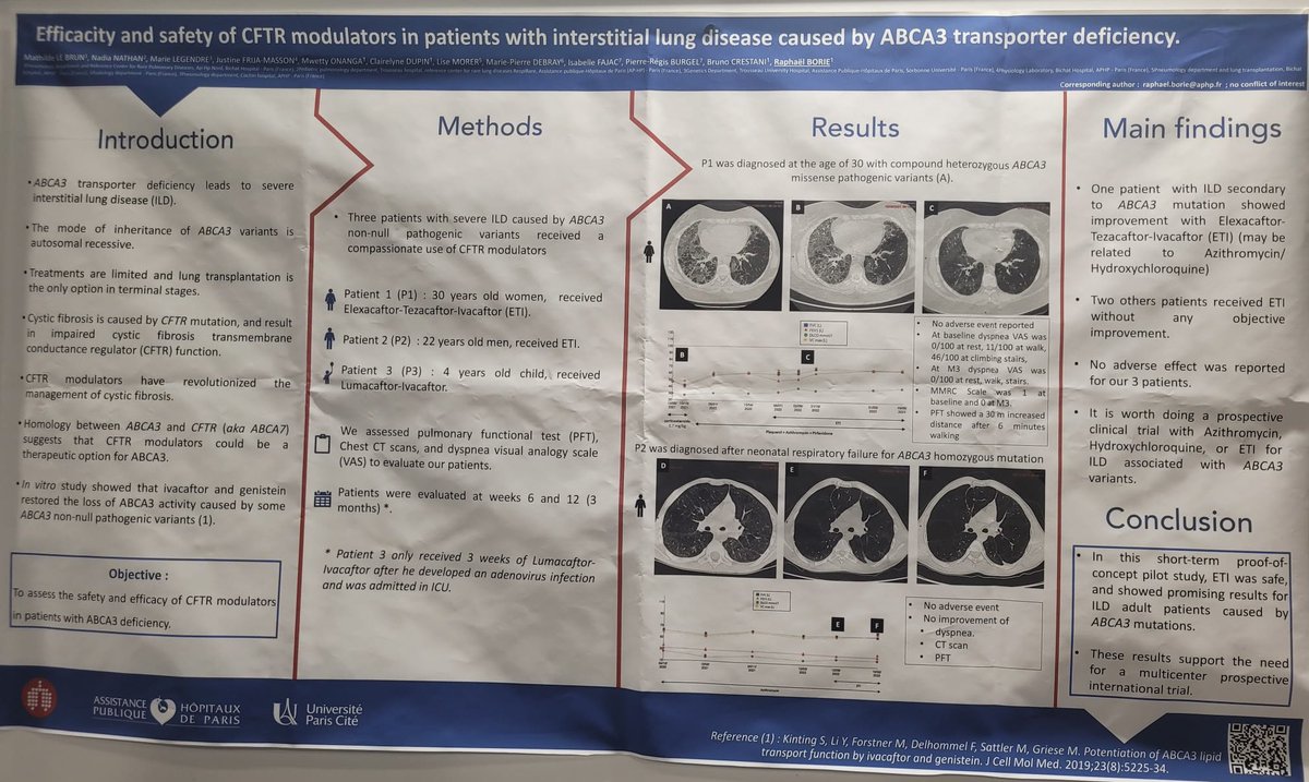 FSMR - RespiFIL 🫁 (@respifil) on Twitter photo 🔴#ERSCongress 2023 :
Étude pilote prometteuse de <a href="/RaphaelBorie/">Raphael Borie</a> <a href="/OrphaLung/">Vincent Cottin</a> <a href="/hopitalbichat/">Hôpital Bichat - Claude-Bernard AP-HP</a> de l’effet des modulateurs #CFTR chez les patients atteints de #PID liées à un déficit du transporteur #ABCA3 👏
➡️vers un essai international multicentrique ❓
<a href="/RespiRare_FR/">RespiRare</a> <a href="/EuroRespSoc/">ERS</a> 🔴#ERSCongress 2023 :
Étude pilote prometteuse de <a href="/RaphaelBorie/">Raphael Borie</a> <a href="/OrphaLung/">Vincent Cottin</a> <a href="/hopitalbichat/">Hôpital Bichat - Claude-Bernard AP-HP</a> de l’effet des modulateurs #CFTR chez les patients atteints de #PID liées à un déficit du transporteur #ABCA3 👏
➡️vers un essai international multicentrique ❓
<a href="/RespiRare_FR/">RespiRare</a> <a href="/EuroRespSoc/">ERS</a>