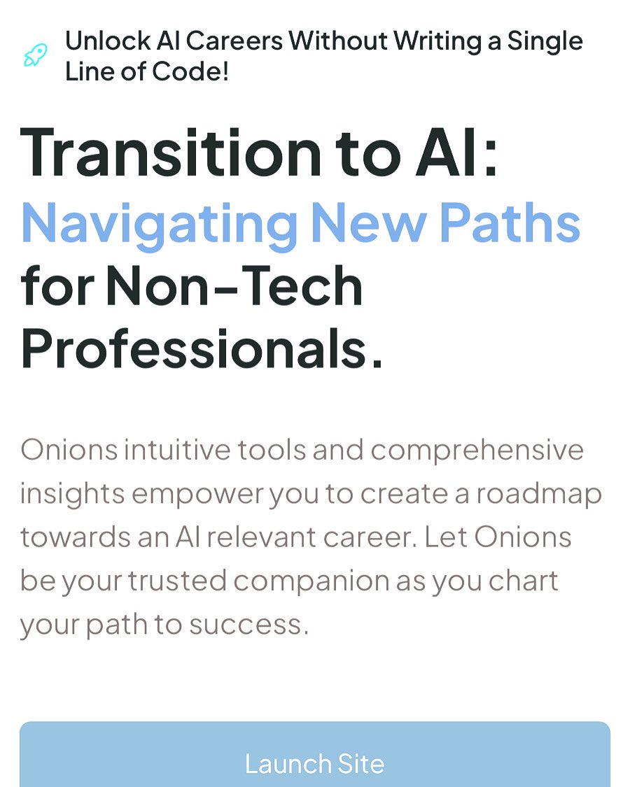 onions_hello's tweet photo. "🌟 New AI Platform Alert! 🚀
Tailored for non-tech pros to dive into AI, no coding experience needed. Absolutely free! Explore now!" 🌐 #AIforEveryone #NonTechToAI #AIPathways #CareerTransition #AIWithoutCode #OnionsAI #EmpoweringProfessionals #FutureOfWork https://t.co/mql4oXjbNm
