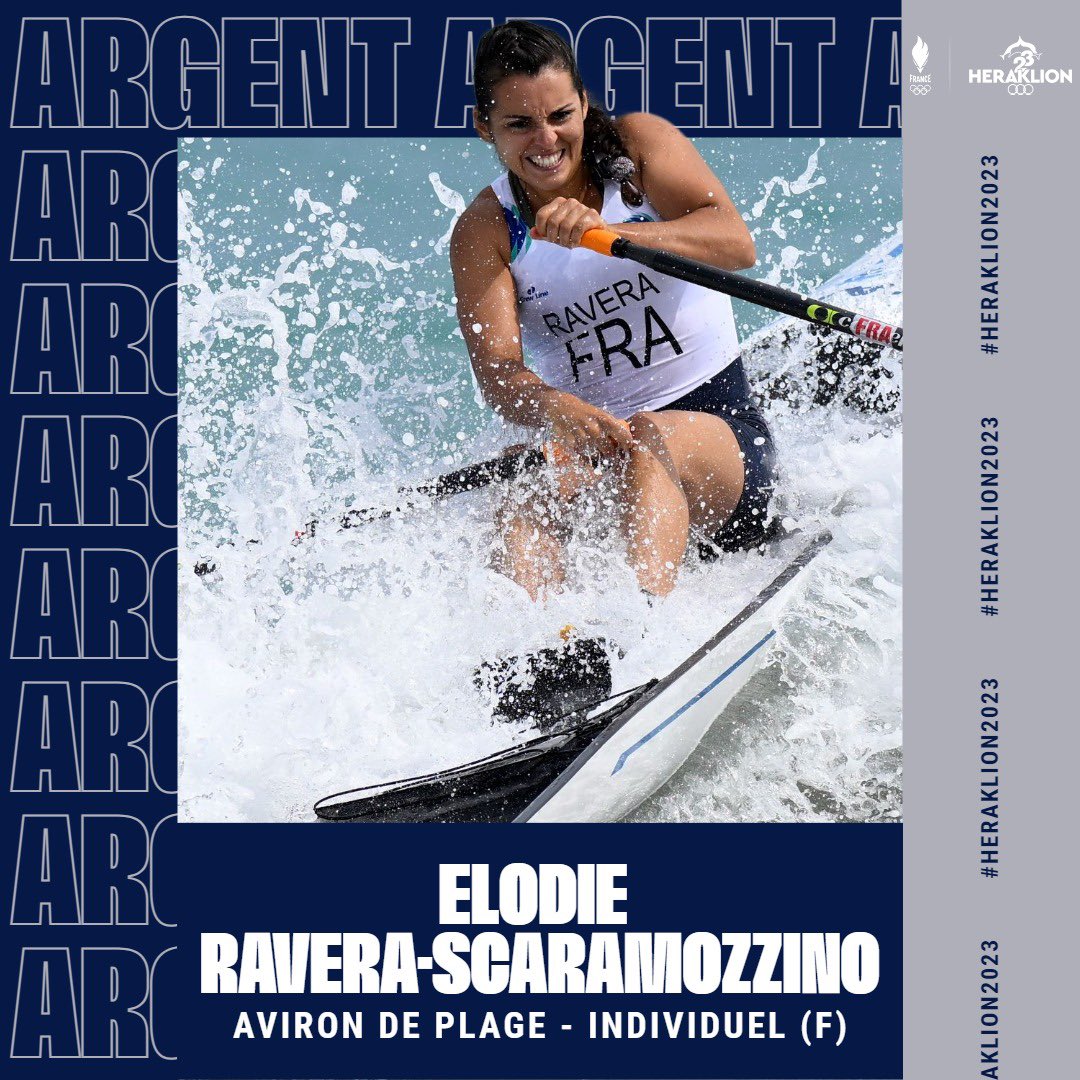 FranceOlympique's tweet photo. 🇫🇷 Et de deux !!

Grâce à son temps en qualifications, Élodie Ravera-Scaramozzino s’empare de la médaille d’argent en aviron de plage🥈 

#Heraklion2023 #AllezLesBleus https://t.co/25HJWblICn