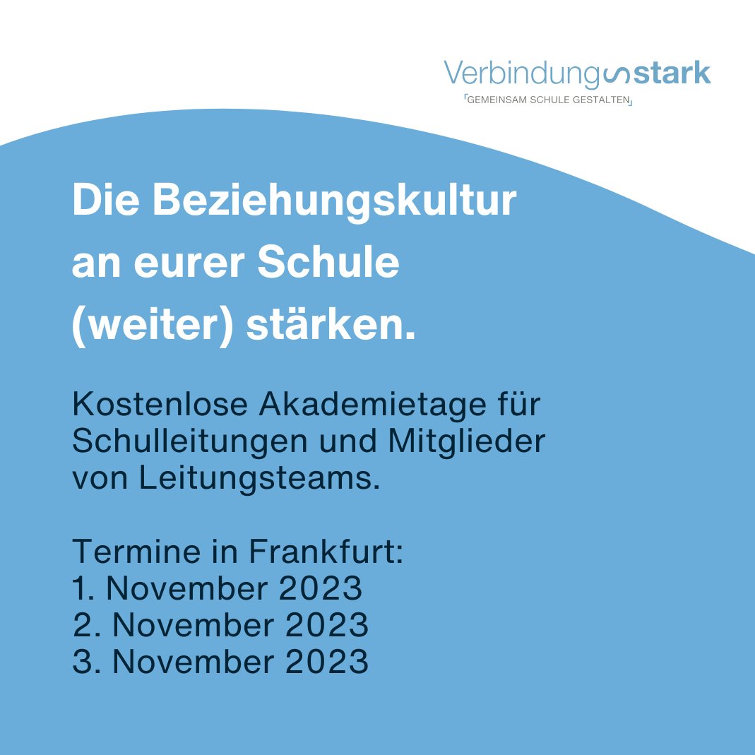 Ihr wollt die Beziehungskultur an eurer Schule in Hessen (weiter) stärken und das Lernen der Schüler*innen unterstützen? 💪
Unser Programm “Verbindungsstark” begleitet euch dabei!

Alle Informationen findet ihr hier: verbindungsstark.de

#schuleneudenken #bildungsstiftung