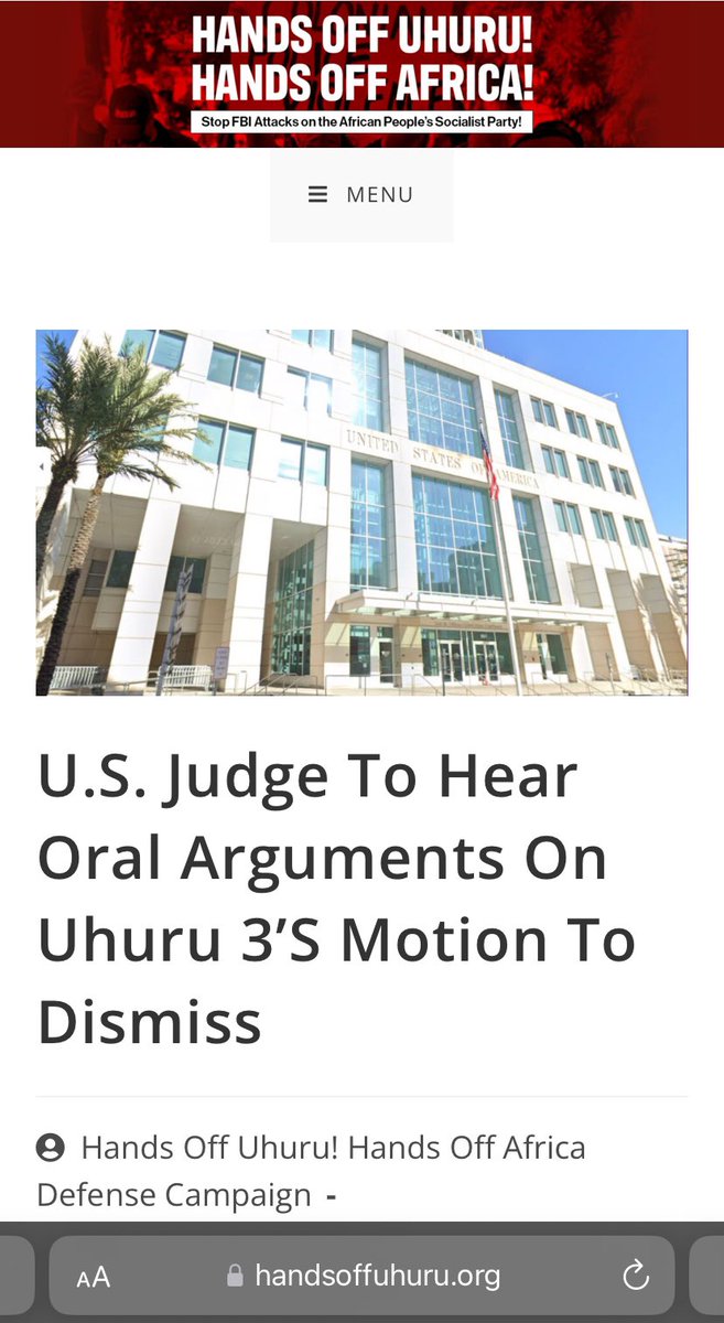 HandsOffUhuru's tweet photo. U.S. Judge To Hear Oral Arguments On Uhuru 3’S Motion To Dismiss [Article]

Pack the courthouse: Thursday, September 28, 2023 @ 9am

Tampa Division Courthouse
801 North Florida Avenue
Tampa, Florida 33602

#HandsOffUhuru #HandsOffAfrica #Uhuru3 #TheUhuru3 #DropTheCharges #StopFBI https://t.co/Y8hrSTDXG1