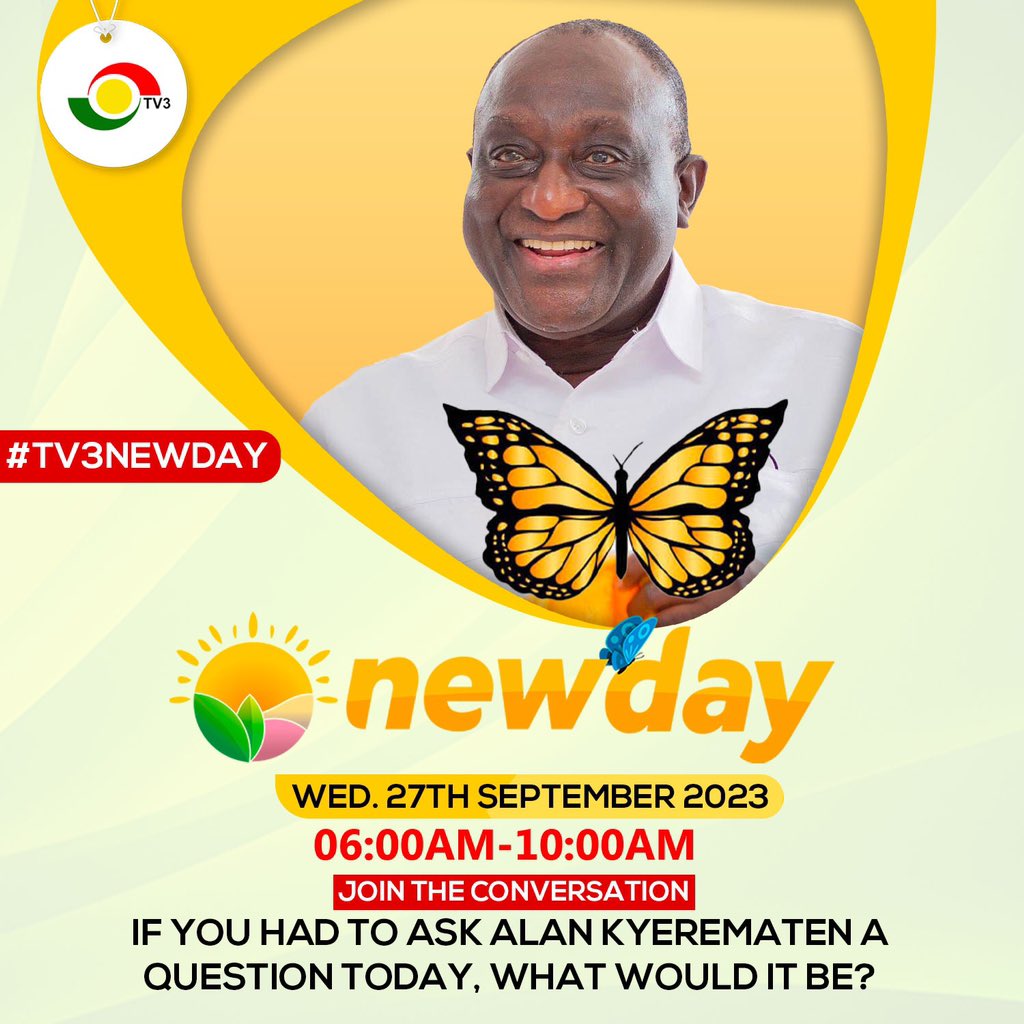 tv3_ghana's tweet photo. If you had to ask @AlanKyerematen a question, what would it be? 

Share with us using #TV3NewDay. We will be reading them on the show. https://t.co/fVV6igmfm3