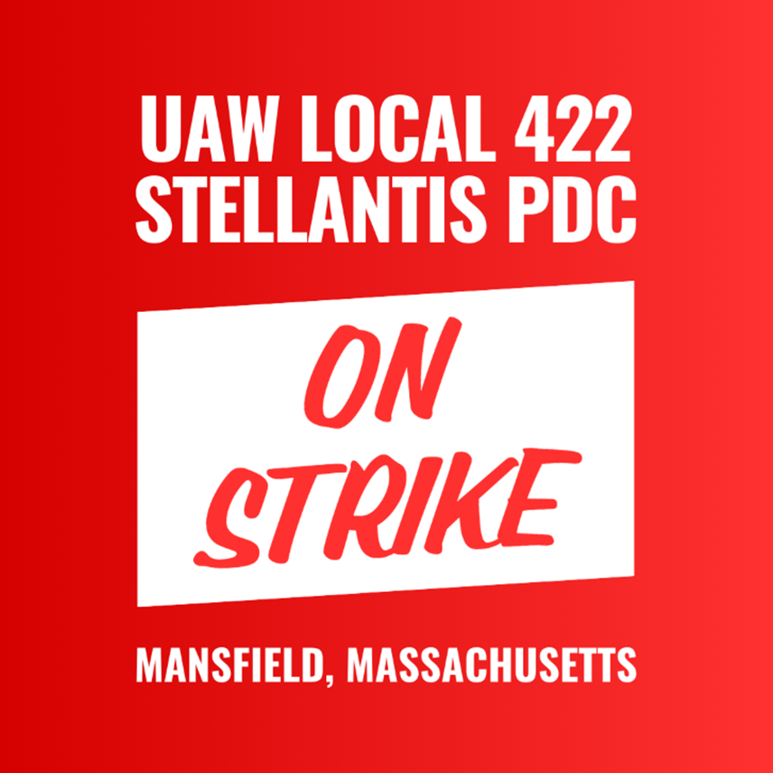 UAW Local 422 members in Mansfield, MA, are on strike. <a href="/UAW/">UAW</a> President <a href="/ShawnFainUAW/">Shawn Fain</a> called on 38 Stellantis &amp; GM worksites to join the historic Stand Up Strike. Vermonters are organizing solidarity carpools to the picket lines this Saturday. Hit the DMs to joins us!