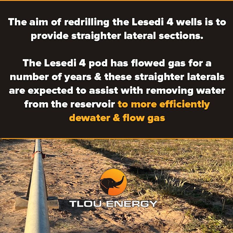 TlouEnergy's tweet photo. #TLOU The successful redrill of both lateral wells of the Lesedi 4 production pod has been completed.

Drilling has also been completed at the new Lesedi 6 pod with both lateral wells (Lesedi 6A &amp; Lesedi 6B) successfully intersecting the target vertical well (Lesedi 6P)
$TOU