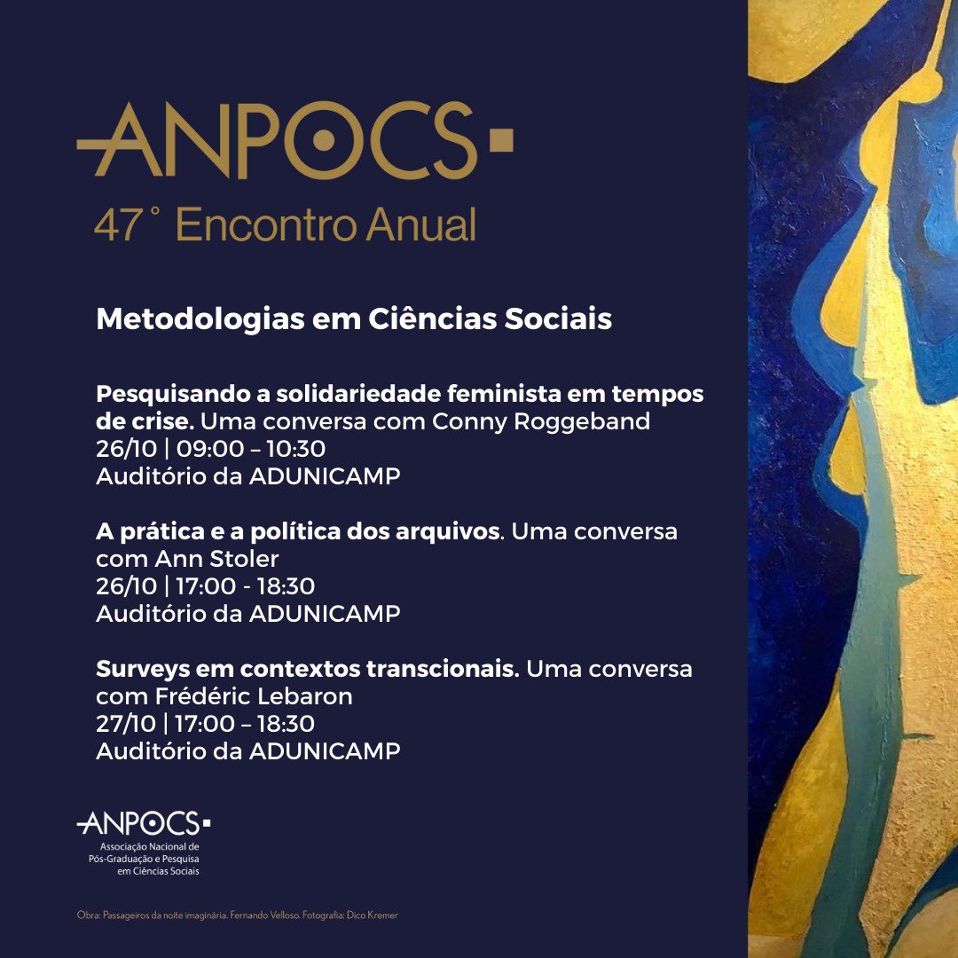 ANPOCS's tweet photo. #47EncontroAnual | Conheça a programação das Sessões de Metodologias em Ciências Sociais do 47o Encontro Anual da ANPOCS!

📌 Acesse a programação completa: https://t.co/5WsJytZgyj https://t.co/u2fhVcqoSj