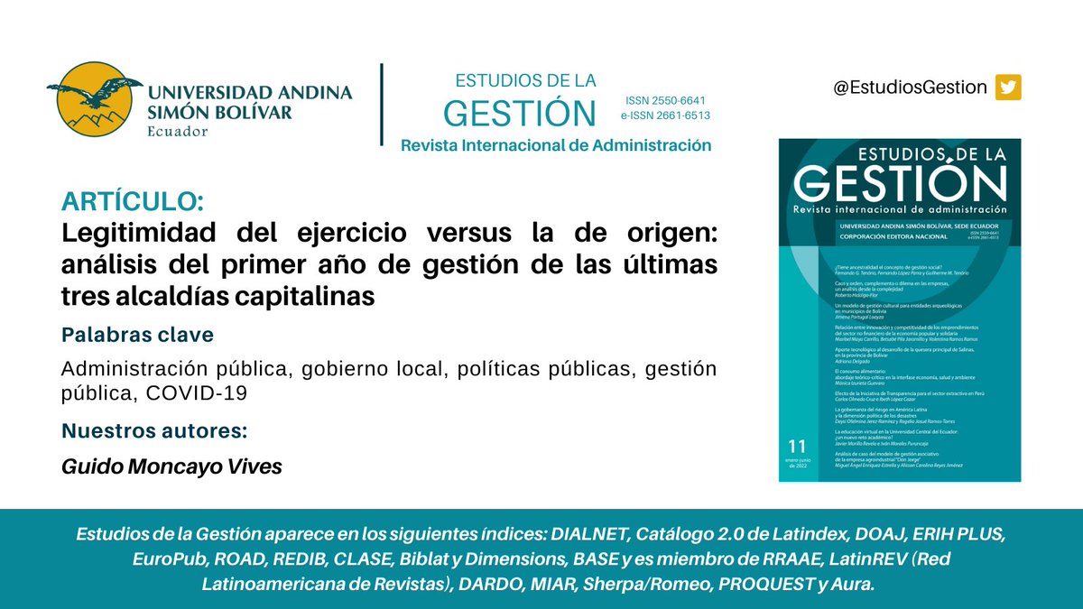 EstudiosGestion's tweet photo. 📚#Recapitulando | Conozca una comparación del primer año de gestión de los exalcaldes de Quito: Jorge Yunda, Roque Sevilla y Mauricio Rodas respecto a sus niveles de legitimidad. https://t.co/Tyluqw1jgH 

#Quito #Politica  #Alcaldes #Legitimidad #GAD

@uasbecuador @UNLitora https://t.co/kv971KN12C