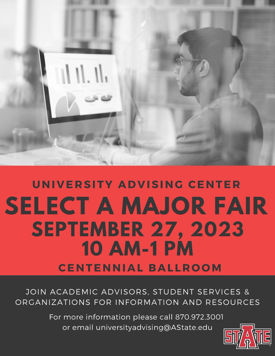 The Select A Major Fair is tomorrow. Representatives from various departments will be in one location. Allows students an opportunity to learn about the majors and minors offered at A-State.