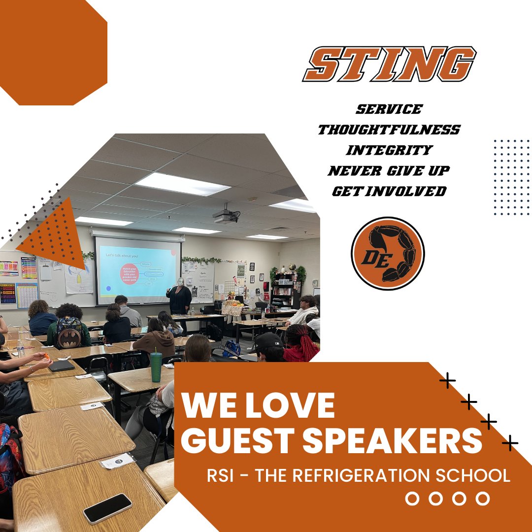 DesertEdgeHS's tweet image. A representative from RSI, the Refrigeration School, came to our Financial Literacy class to speak about the opportunities they are offering to help young people set and achieve goals after high school. Thank you for getting involved on campus with our students! 🧡🦂🖤 #DEHS