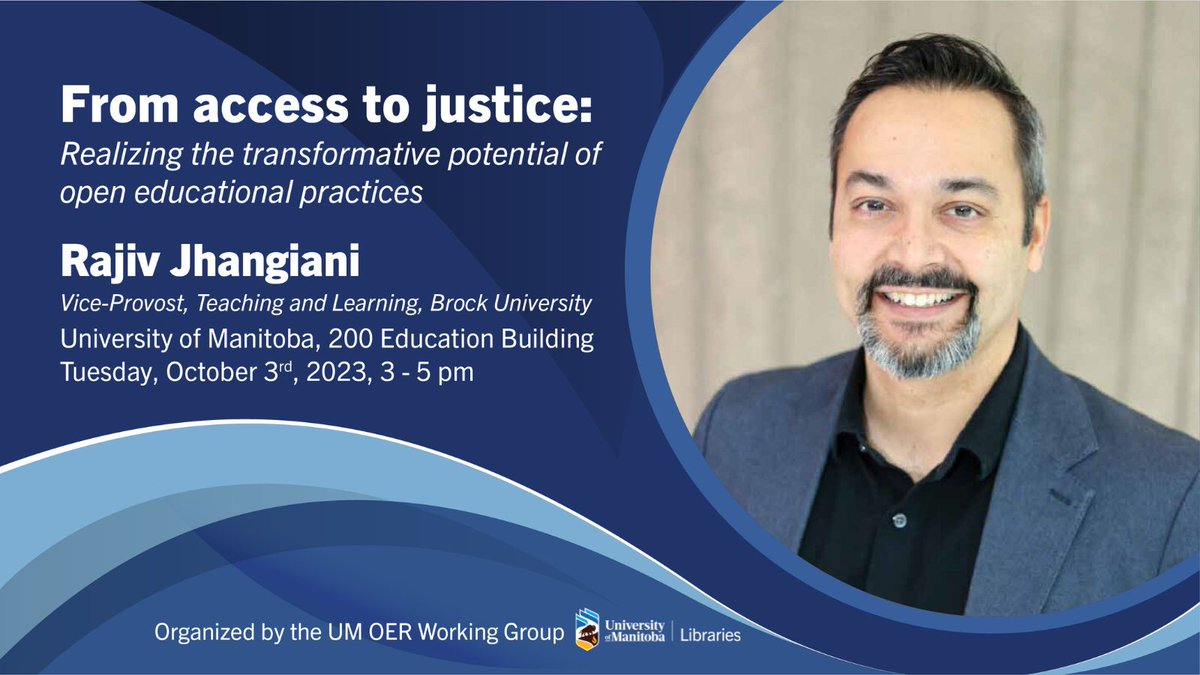 Join session one of the Advance Open Ed Speaker Series with Dr. Rajiv Jhangiani, the architect of Canada’s first zero textbook-cost degree programs. All are welcome to attend. Event details: lib-umanitoba.libcal.com/event/3745662 

#UManitoba #UMResearch