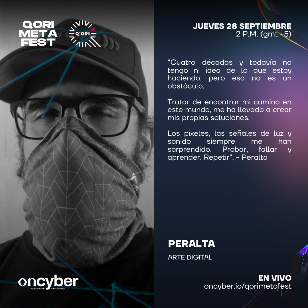 QoriProject's tweet photo. Conoce a #Peralta, @YuZapata3SC y #MrCoco, artistas digitales que estarán en el Q’ORI Meta Fest. ¡Disfruta sus increíbles piezas en el metaverso!
📅 Jueves 28/09 2 p.m. (GMT +5)
📍 Metaverso Q'ORI @ @oncyber
🎡 Ingreso libre
🌐 Link de ingreso TBA https://t.co/XXrRS52V5u
