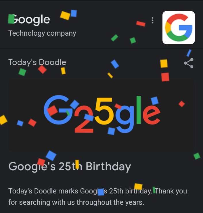 akashjash24's tweet photo. Happy 25th Birthday @Google 🎉🎊
Great wishes. Keep helping people across the whole world 🤝🇮🇳✨
@sundarpichai ♥️
#HappyBirthdayGoogle #GoogleBday #GoogleDoodle #Google https://t.co/H6LyUtq0uJ