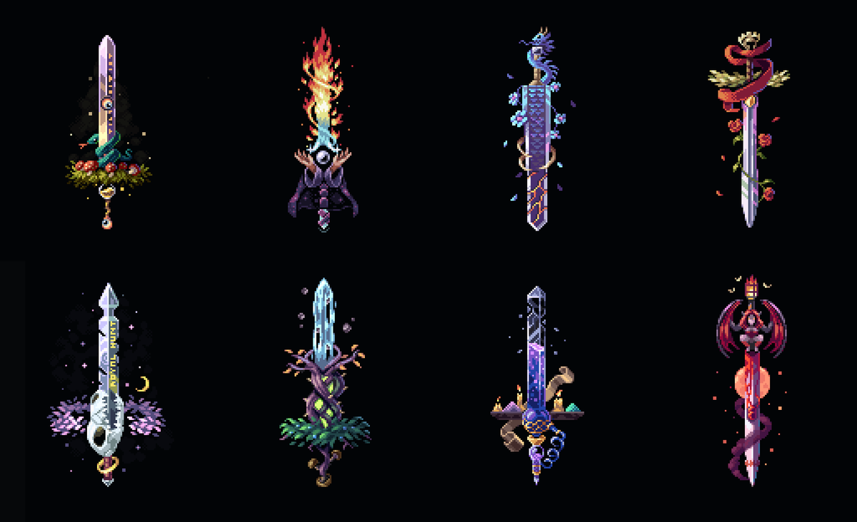 Finished the last sword last week, so here are all the swords I made this year ⚔️#pixelart

#swordtember #Swordtember2023