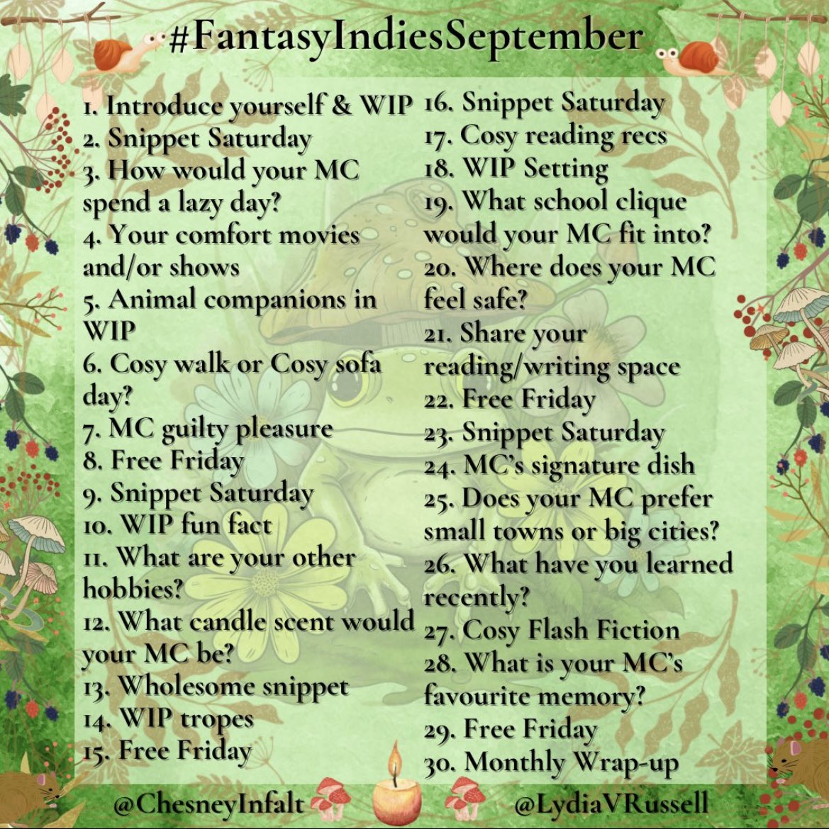 #FantasyIndiesSeptember

26 - what have I learned recently?
My undiagnosed ADHD gives me plenty of story ideas, but not the concentration to work on them long enough.
My vast imagination, as much as I love it, is a plague on my writing journey.