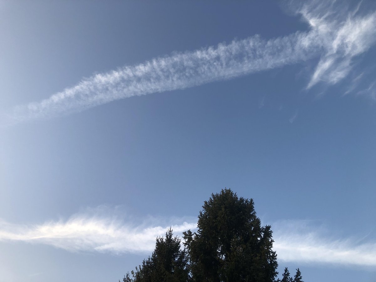 嗯～前幾天住處的天空也畫出詭異的機尾雲軌跡...
直得探究🤔🤔

#contrail #vaportrail