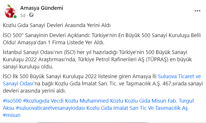 amasyagundemi05's tweet photo. Kozlu Gıda, Sanayi Devleri Arasında Yerini Aldı
İSO 500" Sanayinin Devleri Açıklandı: Türkiye'nin En Büyük 500 Sanayi Kuruluşu Belli Oldu! Amasya'dan 1 Firma Listede Yer Aldı.
#iso500 #kozlugıda #Kozlu @vecdikozlu @EnisKOZLU @muhammedkozlu @TURGUTAKSU12 #misun @SuluovaTso https://t.co/gMJGsw6mtx