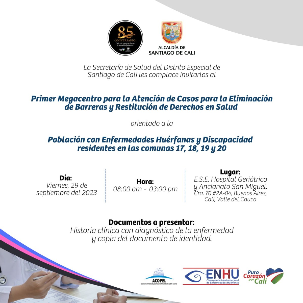 La Secretaria de Salud del Distrito Especial de Santiago de Cali, invita al Primer Megacentro para la Atención de Casos para Eliminación de Barreras y Restitución de Derechos en Salud.

#EnfermedadesHuérfanas #Discapacidad #SaludCali  #EliminaBarreras #RestituciónDerechos #Enhu