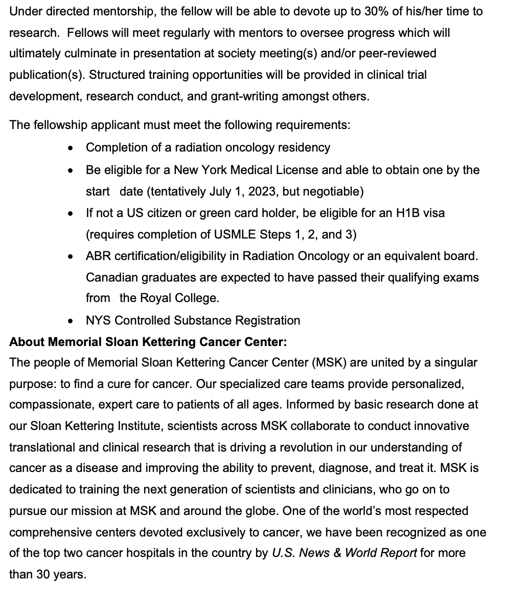 For the 1st time in its inception, @MSKCancerCenter #Radonc in New York is expanding the #Brachytherapy Fellowship program to 2⃣ fellows providing opportunities to learn skills & dedicated clinical research time. To apply contact Melissa Dawson dawsonm@mskcc.org More info👇👇