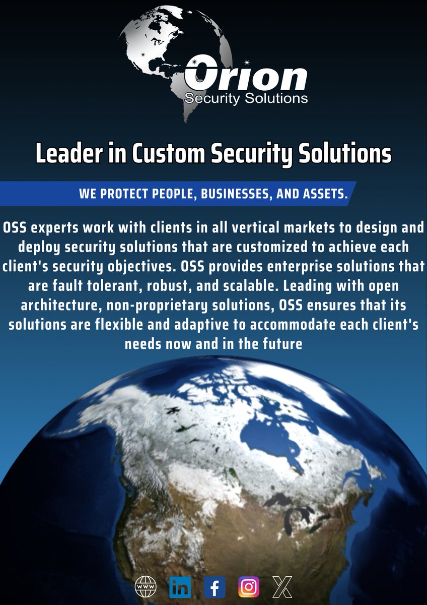 OSS experts work with clients in all vertical markets to design and deploy security solutions that are customized to achieve each client's security objectives. OSS provides enterprise solutions that are fault-tolerant, robust, and scalable. #security #orionsecuritysolutions