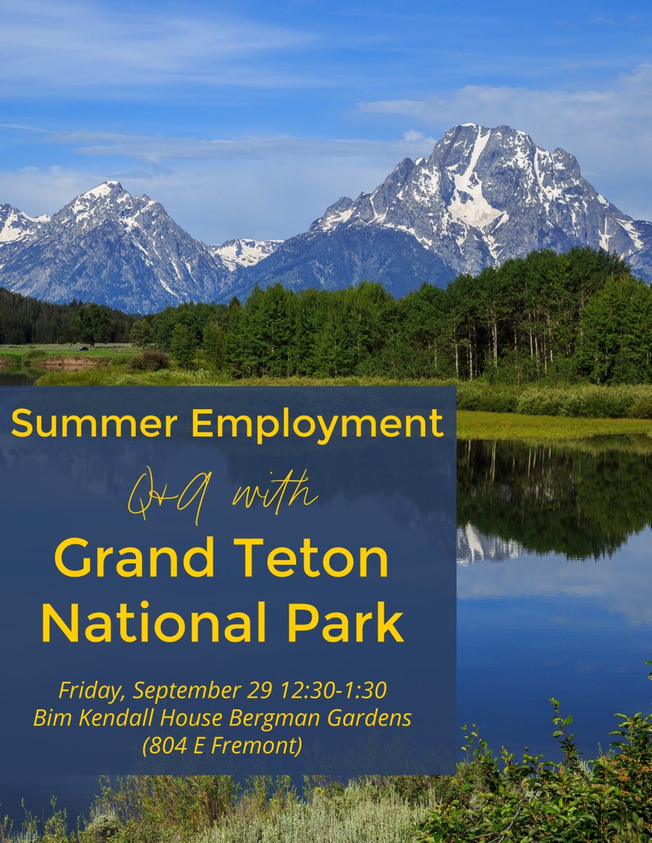 WildRecreation's tweet photo. Haub School students are you interested in summer 2024 employment with @GrandTetonNPS? Join the info session on Friday Sept. 29th, 12:30 – 1:30 p.m. | Bim Kendall House check your email for RSVP for free food! https://t.co/NkJ719aLuT