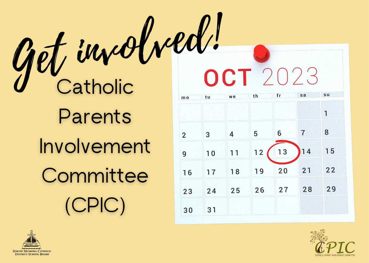 Make a meaningful impact on your child's education and well-being! Join CPIC - connecting parents and school leaders. Together, we shape a brighter future. Apply by Oct 13, 2023: bit.ly/3RC77QH #SMCDSB #ParentInvolvement