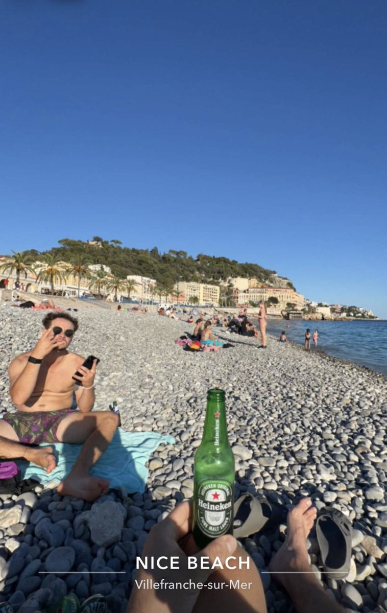 Hondoworldwide's tweet photo. Day 5 
Nice, France. Didn’t anticipate being out till 4:30 last night so slept in late, drank cappuccinos, ate a ton of fruit &amp; croissants, &amp; hit the beach. Best dinner in France thus far with a Chardonnay from Lyon, 3 kinds of raw beef, roasted quail, and a tomato w/ burrata. https://t.co/uwJWQ1JovG